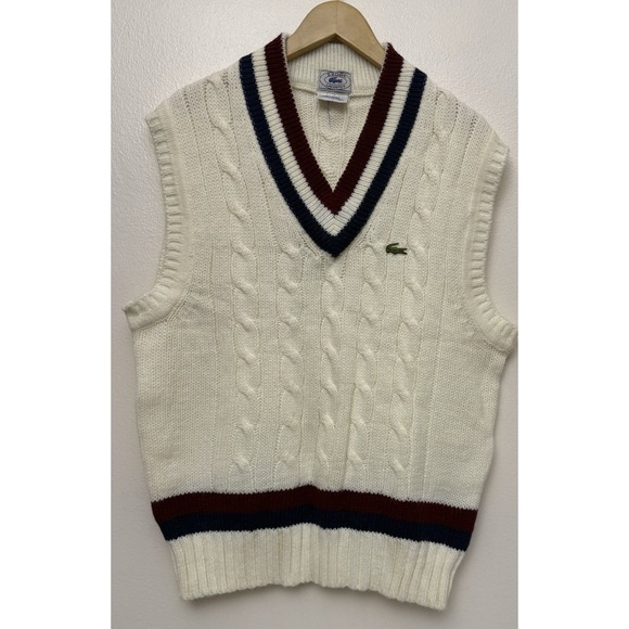 Vintage Izod Lacoste Sweater Vest Cable Knit V Neck Tennis Mens Size XL
